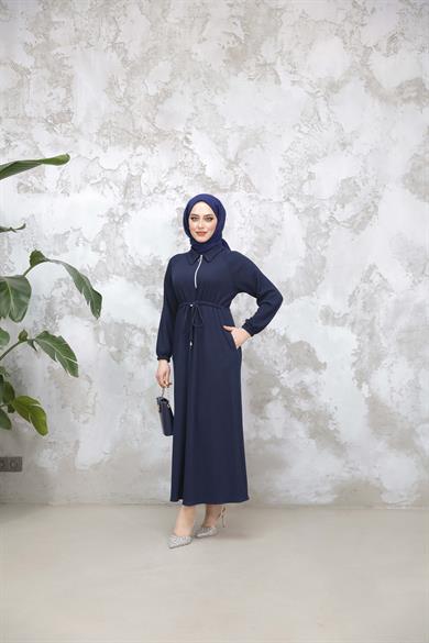 Fermuar Detaylı Elbise - Lacivert