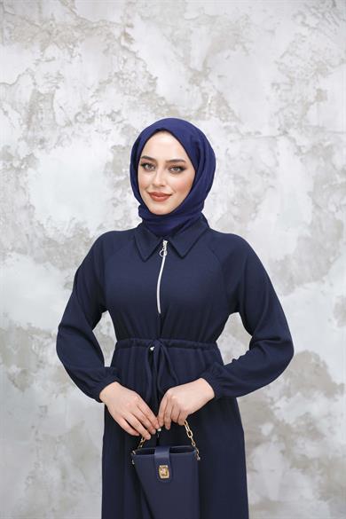Fermuar Detaylı Elbise - Lacivert