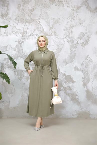 Fermuar Detaylı Elbise - Mint Yeşil