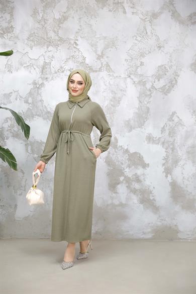 Fermuar Detaylı Elbise - Mint Yeşil