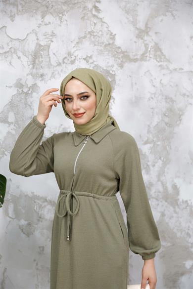 Fermuar Detaylı Elbise - Mint Yeşil