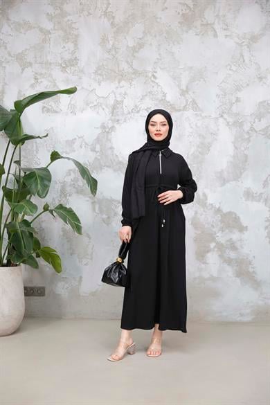 Fermuar Detaylı Elbise - Siyah