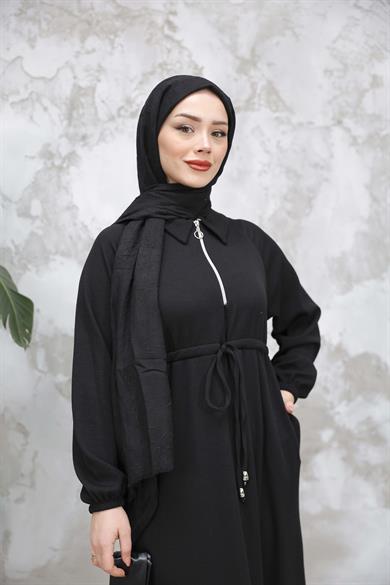 Fermuar Detaylı Elbise - Siyah