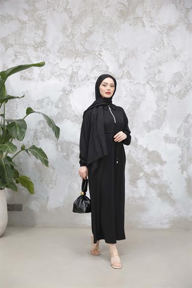 Fermuar Detaylı Elbise - Siyah