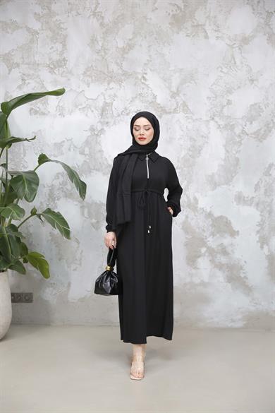 Fermuar Detaylı Elbise - Siyah