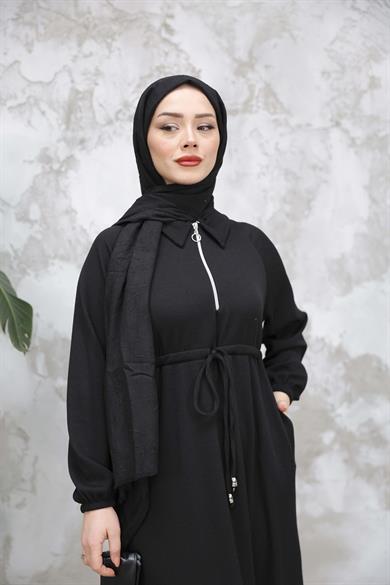 Fermuar Detaylı Elbise - Siyah