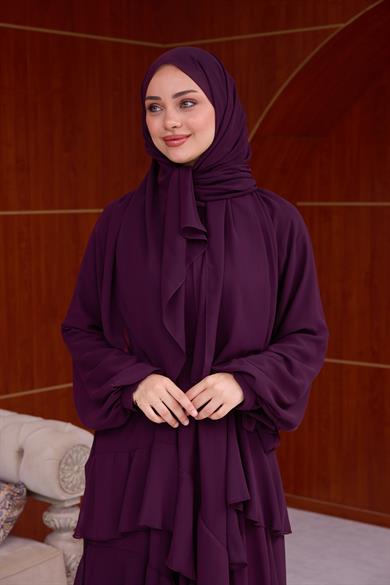 Feyza Fırfır  Detay Şifon Elbise - Bordo