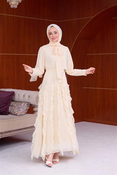 Feyza Fırfır  Detay Şifon Elbise - Sarı