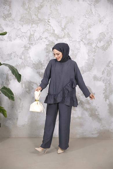 Fırfır Detay Tensel Takım - Gri