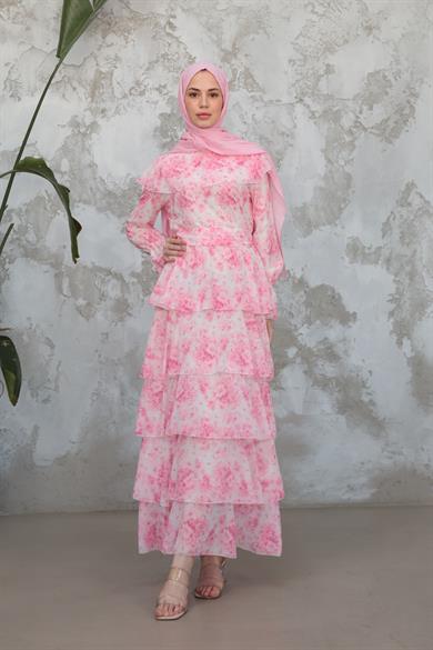 Firuze Kat Detay Elbise - Pembe