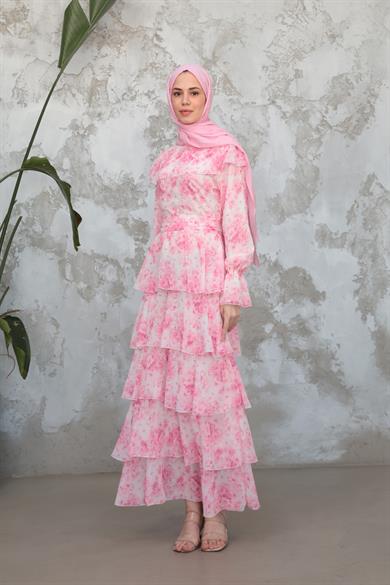 Firuze Kat Detay Elbise - Pembe