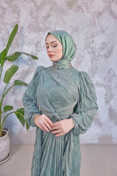 Frida Tesettür Abiye - Mint Yeşil