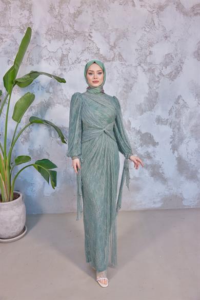 Frida Tesettür Abiye - Mint Yeşil