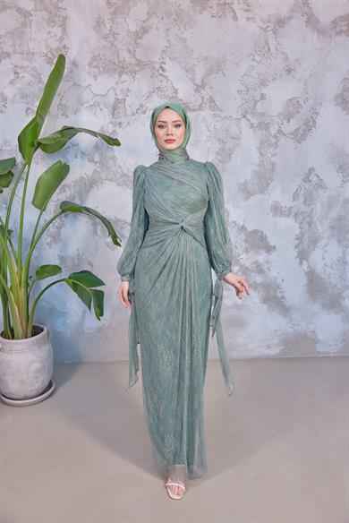 Frida Tesettür Abiye - Mint Yeşil