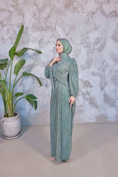 Frida Tesettür Abiye - Mint Yeşil