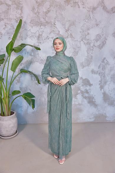 Frida Tesettür Abiye - Mint Yeşil