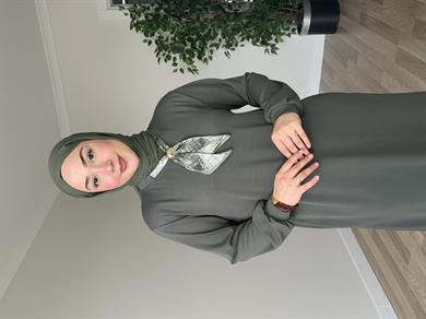 Fular Detay Oysh Elbise - Haki