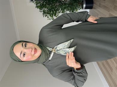 Fular Detay Oysh Elbise - Haki