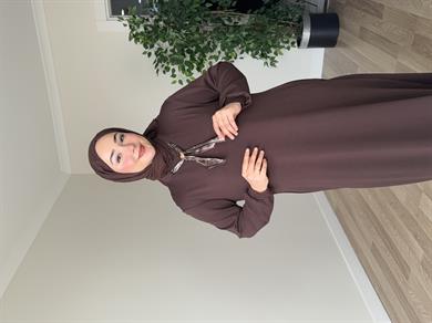 Fular Detay Oysh Elbise - Kahverengi