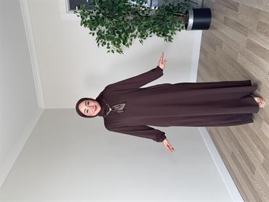 Fular Detay Oysh Elbise - Kahverengi