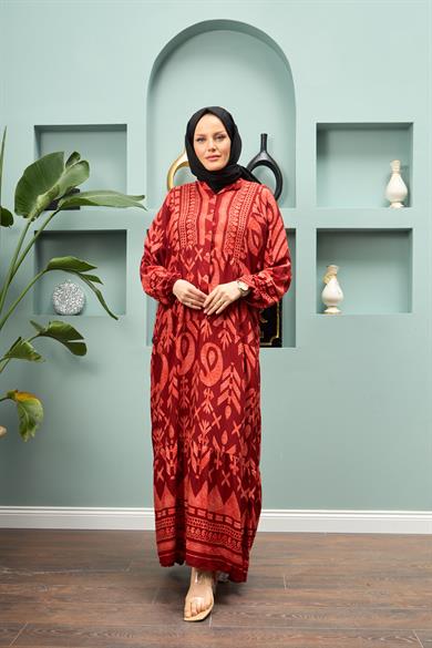 Geometric Patterned Long Dress - Red