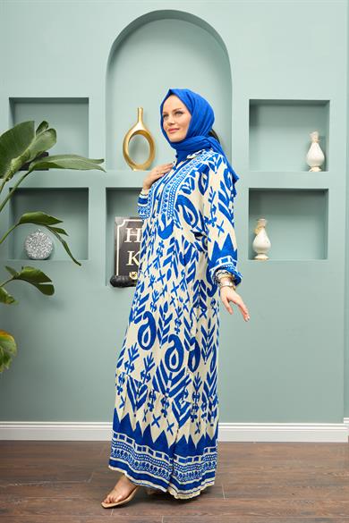 Geometric Patterned Long Dress - Blue