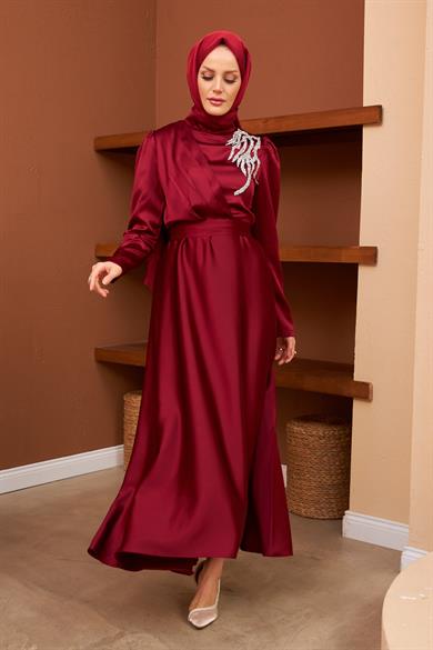 Gizem Evening Dress - Claret Red