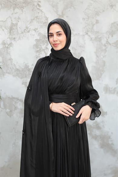 Göksel Çiçek Detay Işıltı Abiye - Siyah