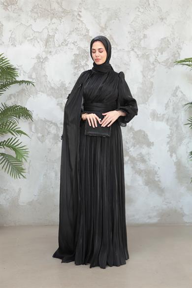 Göksel Çiçek Detay Işıltı Abiye - Siyah