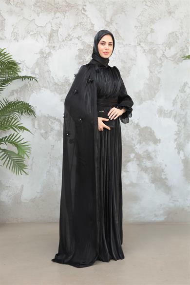 Göksel Çiçek Detay Işıltı Abiye - Siyah