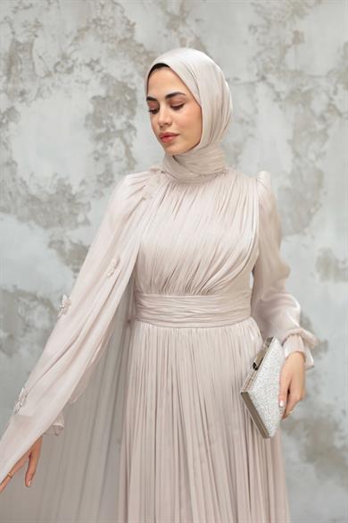 Göksel Çiçek Detay Işıltı Abiye - Vizon