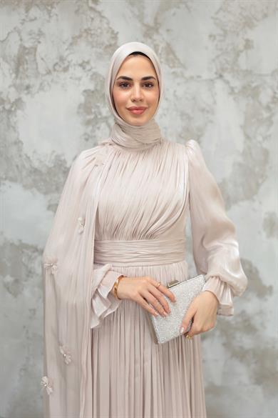 Göksel Çiçek Detay Işıltı Abiye - Vizon