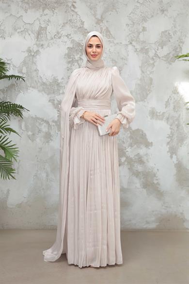 Göksel Çiçek Detay Işıltı Abiye - Vizon