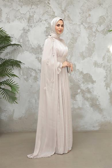 Göksel Çiçek Detay Işıltı Abiye - Vizon