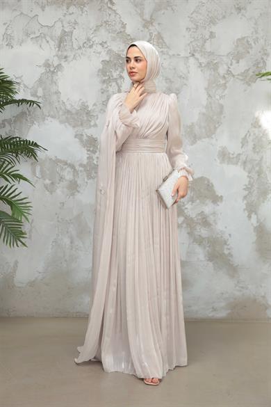 Göksel Çiçek Detay Işıltı Abiye - Vizon