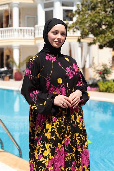 Gold Detay Elbise - Siyah