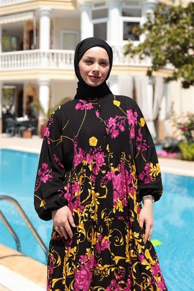 Gold Detay Elbise - Siyah