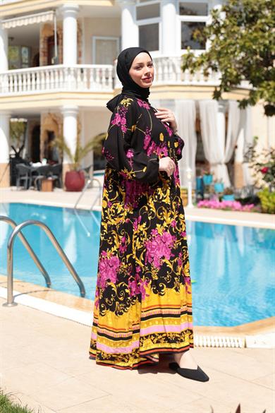 Gold Detay Elbise - Siyah