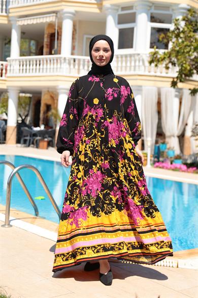 Gold Detay Elbise - Siyah