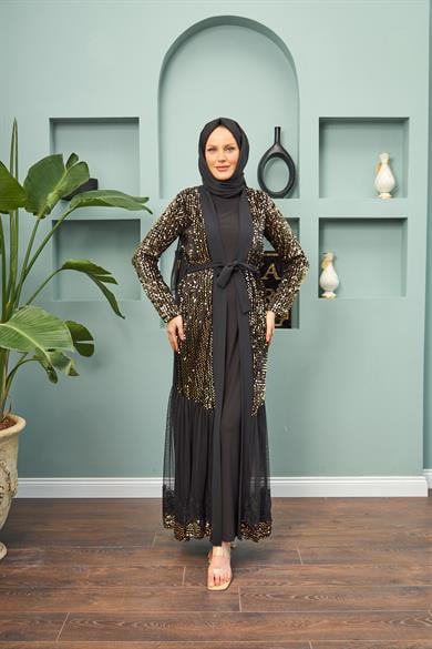 Abaya with Gold Detail - Black