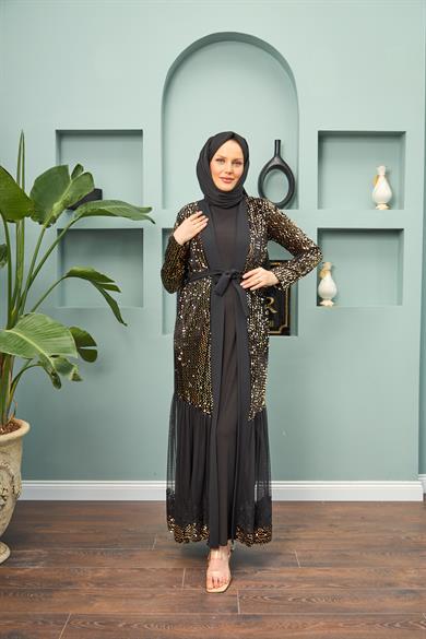 Abaya with Gold Detail - Black