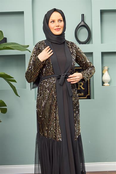Abaya with Gold Detail - Black