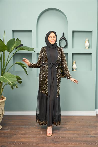Abaya with Gold Detail - Black
