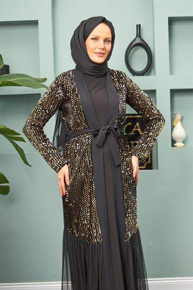 Abaya with Gold Detail - Black