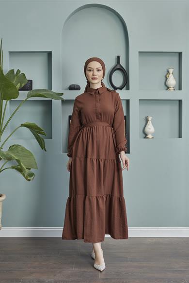 Shirt Collar Airobin Dress - Brown