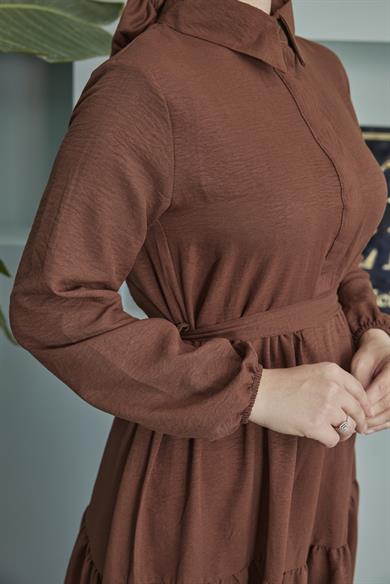 Shirt Collar Airobin Dress - Brown