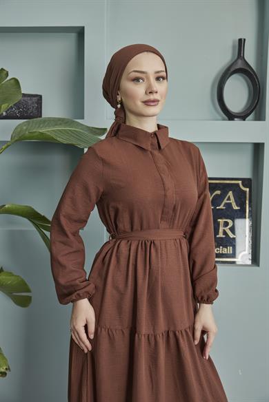 Shirt Collar Airobin Dress - Brown