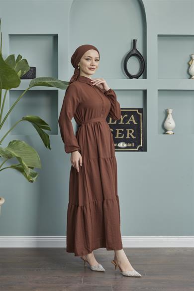 Shirt Collar Airobin Dress - Brown