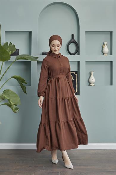 Shirt Collar Airobin Dress - Brown