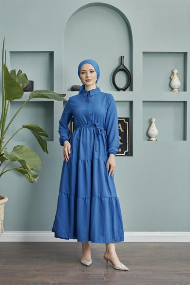 Shirt Collar Airobin Dress - Blue
